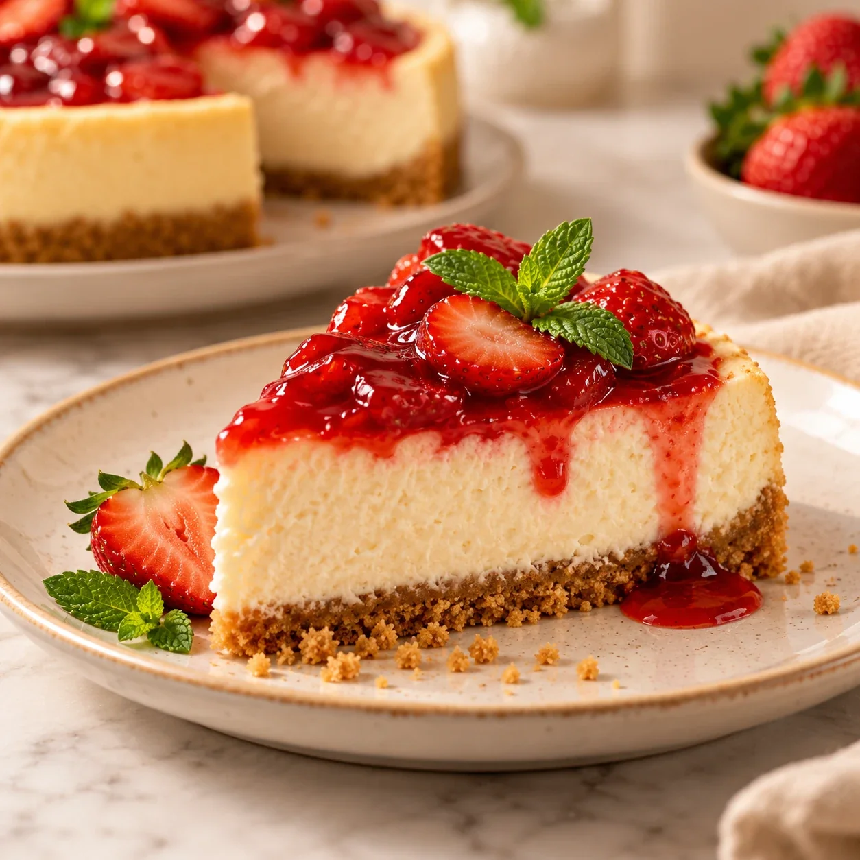 Cheesecake de morango com hortelã